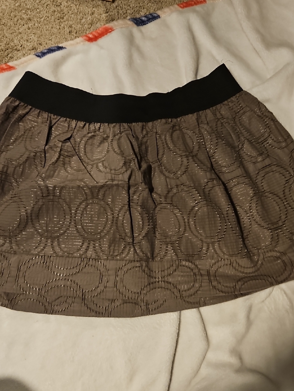 Simply Vera Vera Wang Taupe Circle-Pattern Skater Skirt with Black Waistband